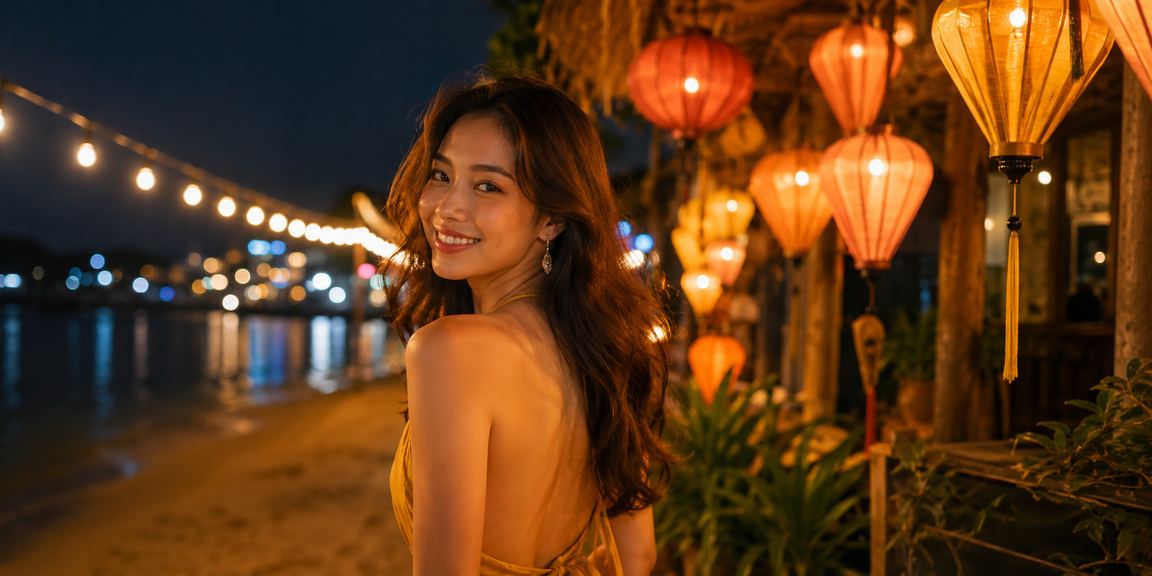 Người chơi cá cược tại Hội An trong không gian chiếu sáng neon và thưởng đêm